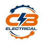 CB Electrical Official Logo CB Electrical company logo featuring a bold orange and blue design with a lightning bolt and gear outline.