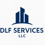 DLF Services LLC Official Logo DLF Services LLC company logo featuring a modern navy blue building icon above bold text.